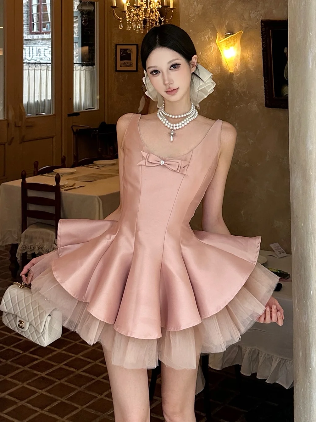 burjuman-ballet-pink-swan-sweet-princ-sle-waist-cinched-color-blo-puffy-skirt-dr-high-waist-polyester-summer-dr