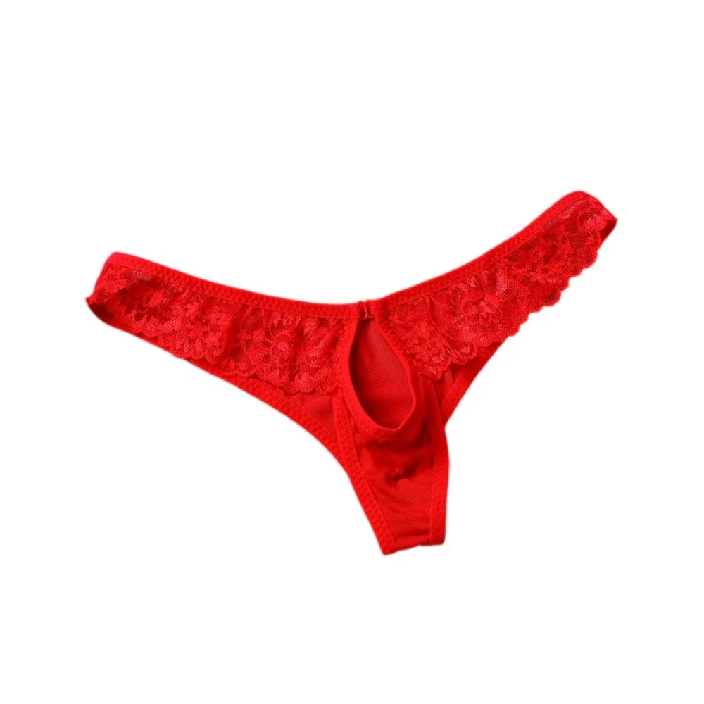 Transparent Low Waist Men Lace Hollow Thongs Underpants Thin Mesh Men's Sheer Lace Panties T-back Underwear Male Briefs Newlywed