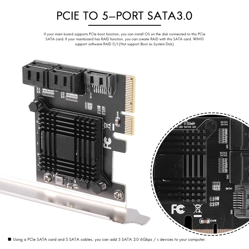 AF91-PCIE a 5 puertos SATA III 6 Gbps SATA controlador tarjeta de expansión tarjeta adaptadora de chasis de computadora JMB585 con 5 Cables