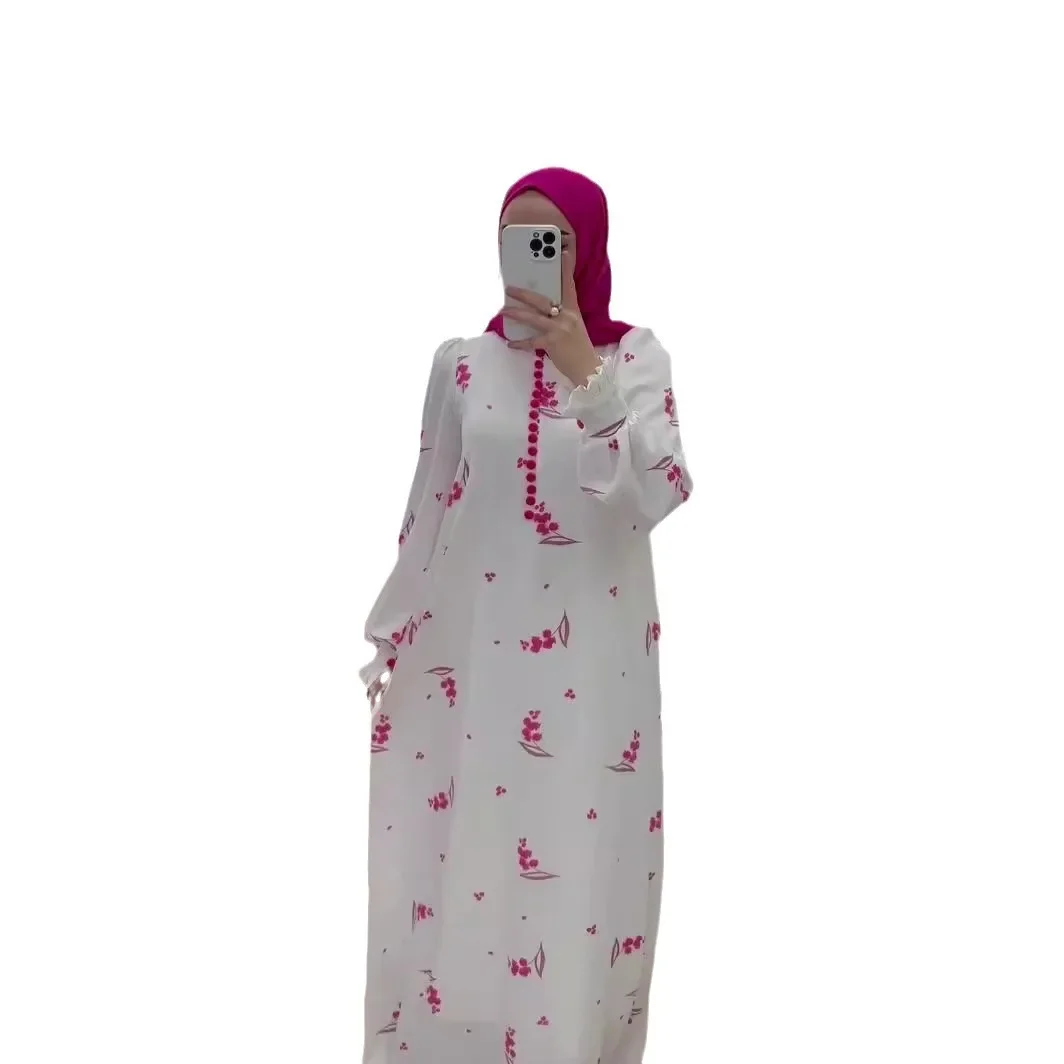 Turkey Arabic Muslim Dress Women Spring Little Fresh Floral  Dress for Women Dubai Abaya Loose Printed Long Robe Femme Vestidos