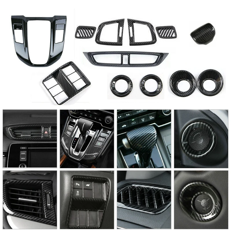 

Carbon Fiber Style Interior Center Console Knob Outlet Air Panel Navigation Decor Cover Kit Fit for Honda CR-V 2017-2022 LHD