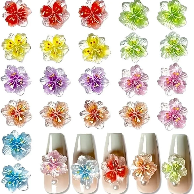 Mix 30 Stück leuchtende Eisblumen-Nagel-Charms, durchscheinende 3D-Harz-Blumenblätter für Nail-Art-Design, nicht duftende Nageljuwelen-Deko