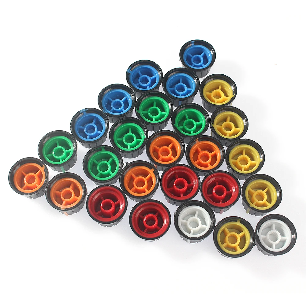 

30PCS/Lot 6 Color 24x15mm WH148 Rotary Potentiometer Knob Cap, Plastic Knob Cap for Light and Sound Control, diy volume knob