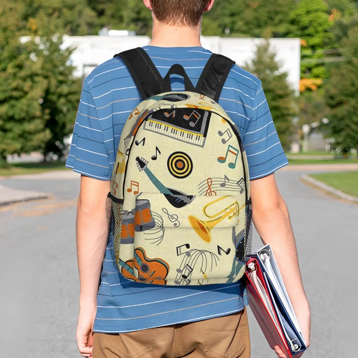Vibrant Music Instrument Cartoon Backpack Student BookBag Kids School Bag Computer Shoulder Bags for Boys Girls
