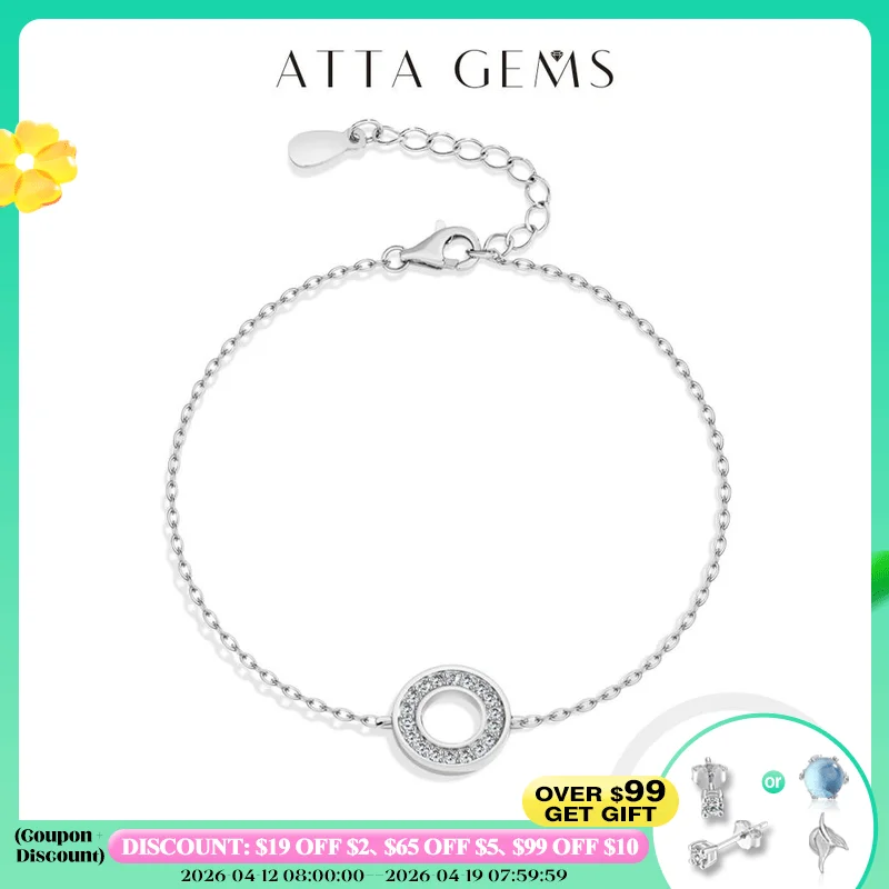 

Браслет ATTAGEMS с полым кругом из муассанита для женщин, регулируемая цепочка из стерлингового серебра 925 пробы, роскошное ювелирное украшение для помолвки и вечеринок