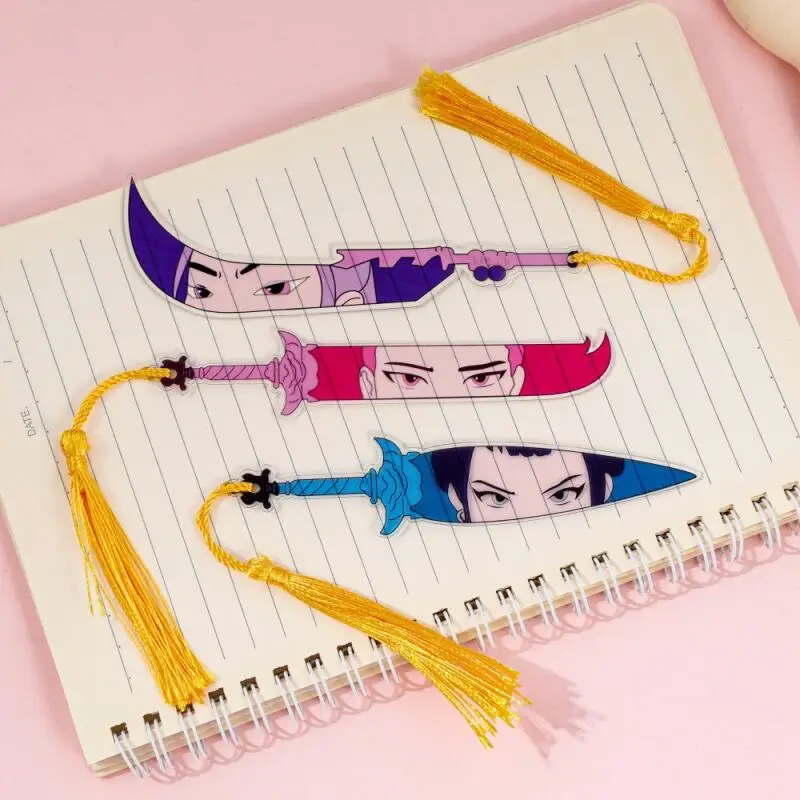 

NEW Demon Hunters Anime Kpop Knife Bookmark Rumi Mira Zoey Acrylic with Tassel Reading Accessory Bookmark Gift Study Stationery