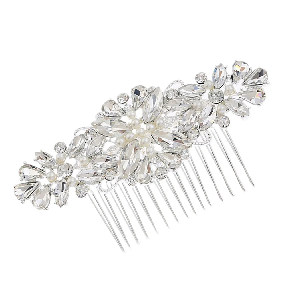 

1Pcs Pearl Hair Ornament Elegant Alloy Rhinestone Inlaid Comb Bridal Wedding Party Hair Accessory for Women Gift