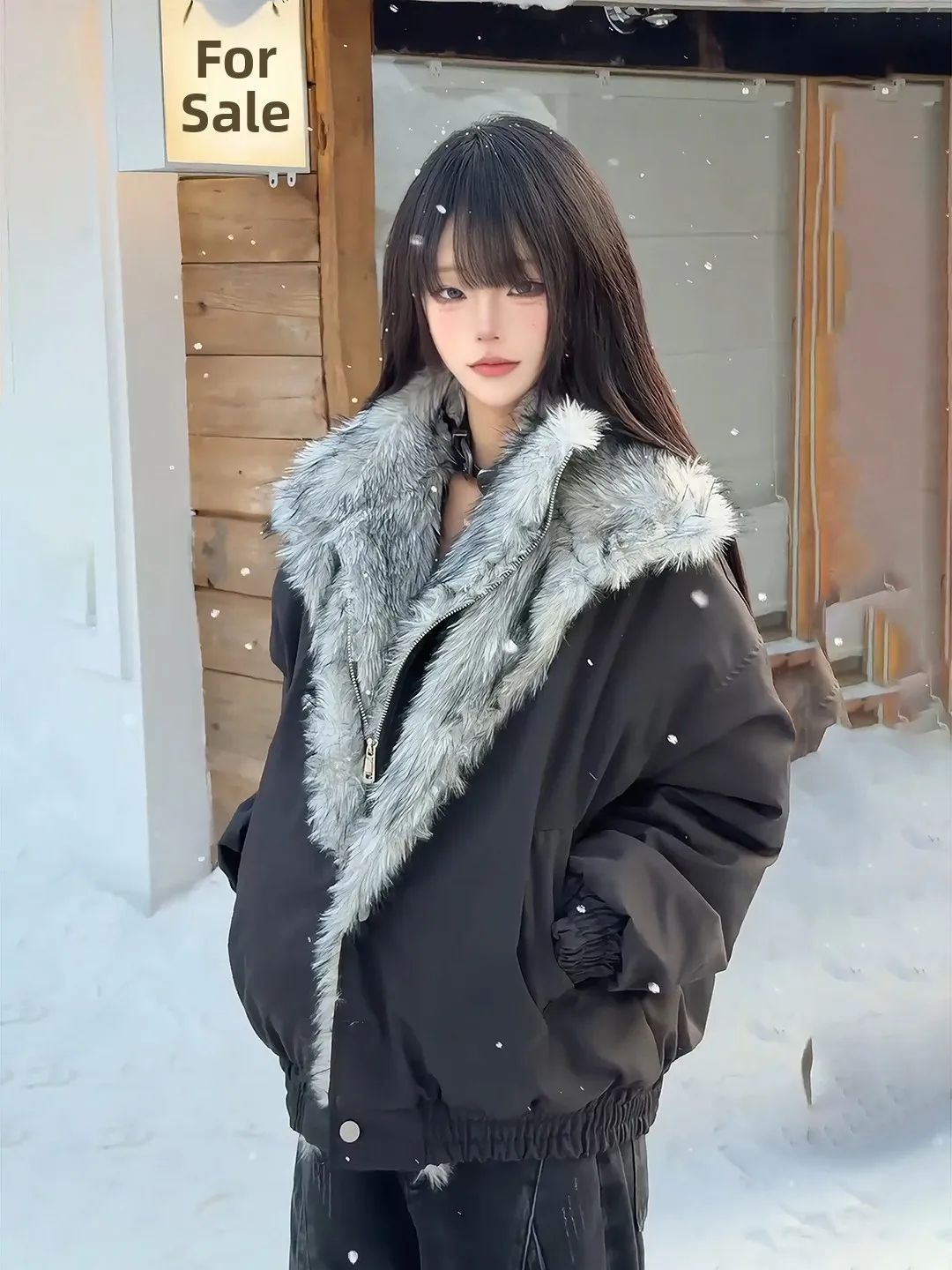 

Thickened Short Cotton Jacket with Mountain Eagle Fur Collar for Men And Women Cleanfit Winter Warm Outerwear Standard Style