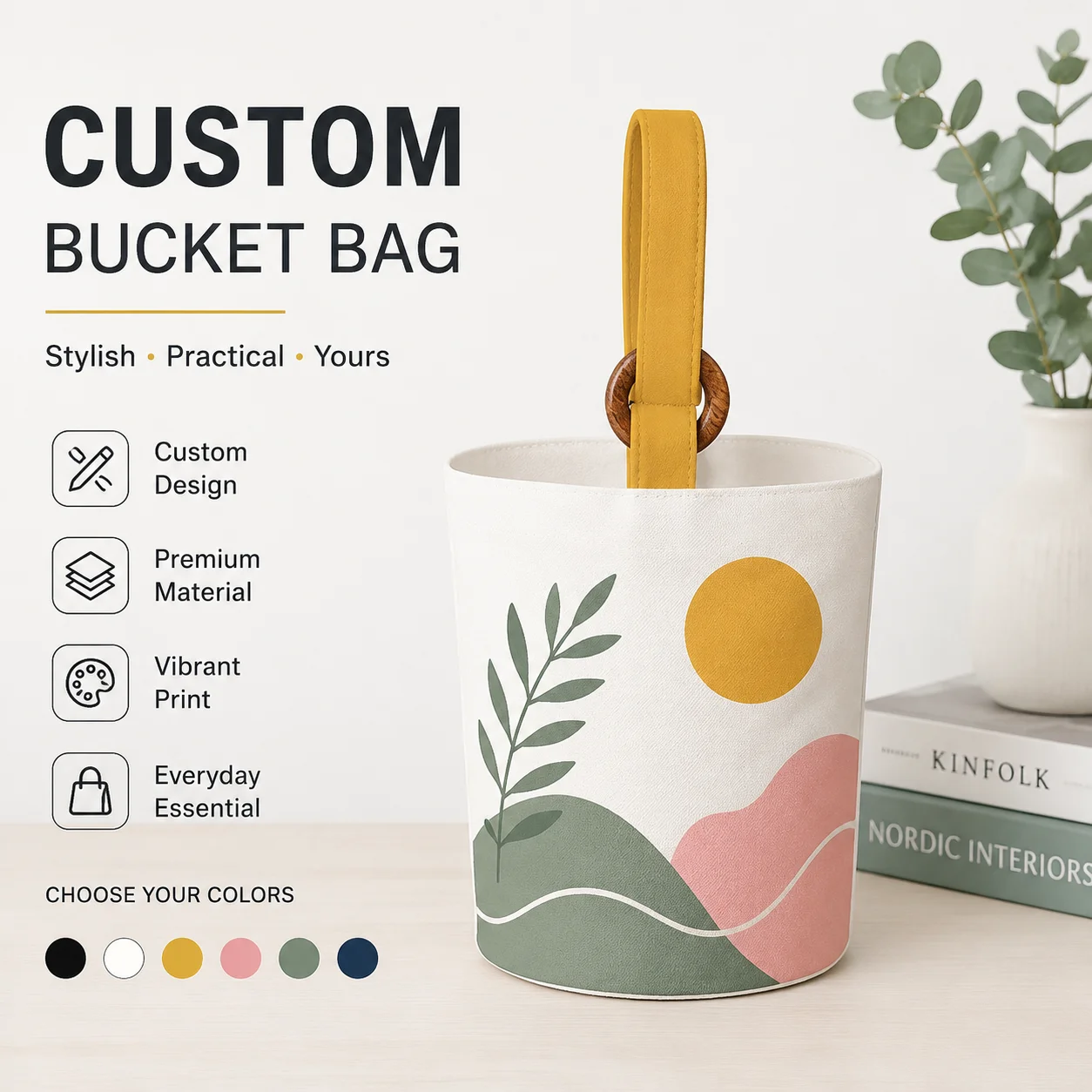 Customizable Tiny Pellet Velvet Small Bucket Bag 4.5L Wooden Strap Ring Women Daily Commute Shoulder Crossbody Storage Hand Tote
