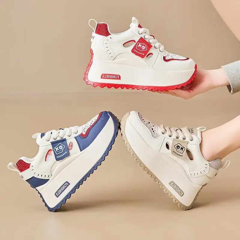 

Women's Breathable Hollow out Thick Bottom Real Leather Increase Height at Heel Comfortable Casual Fashion Single Shoes