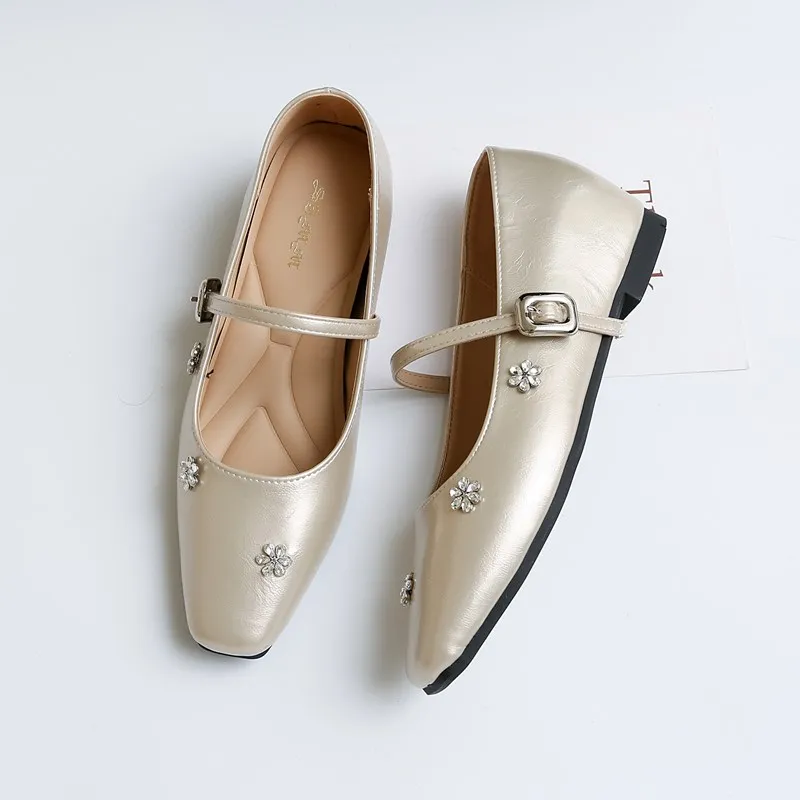 

Elegant Heel Women's Sliver Shoes Fashion Rhinestone Pointed Shoes for Woman Leather Low-heeled Shoes Women 2025 zapatos mujer