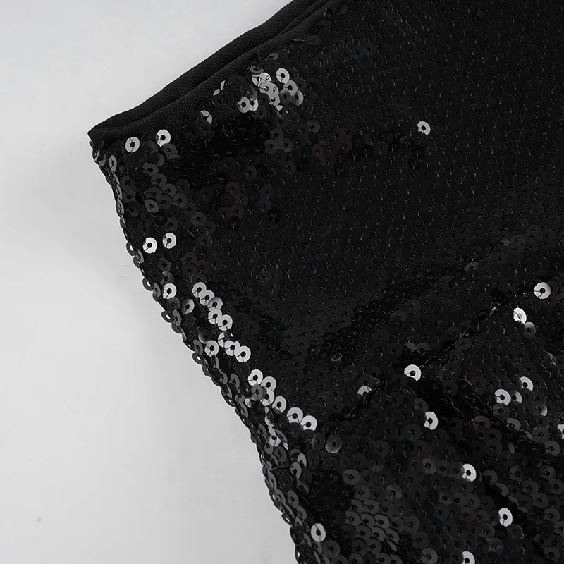 Spice Girls Schwarzer Party-Paillettenrock Design Sense Kurzer Faltenrock mit niedriger Taille für Damen