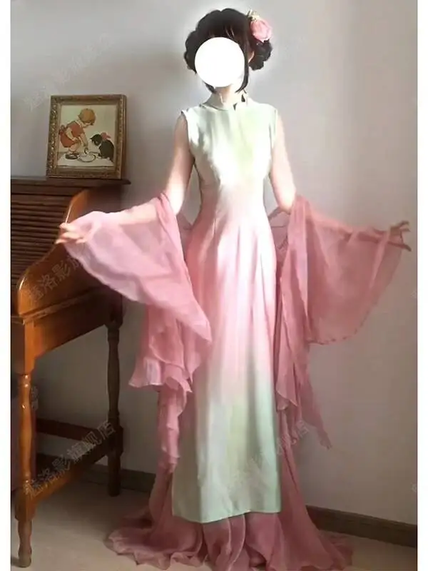 New Chinese-style Gradient Petal Gradient Dyeing Slim-fit Elegant Dress For Women New Summer Long High-end Cheongsam Dress view 4