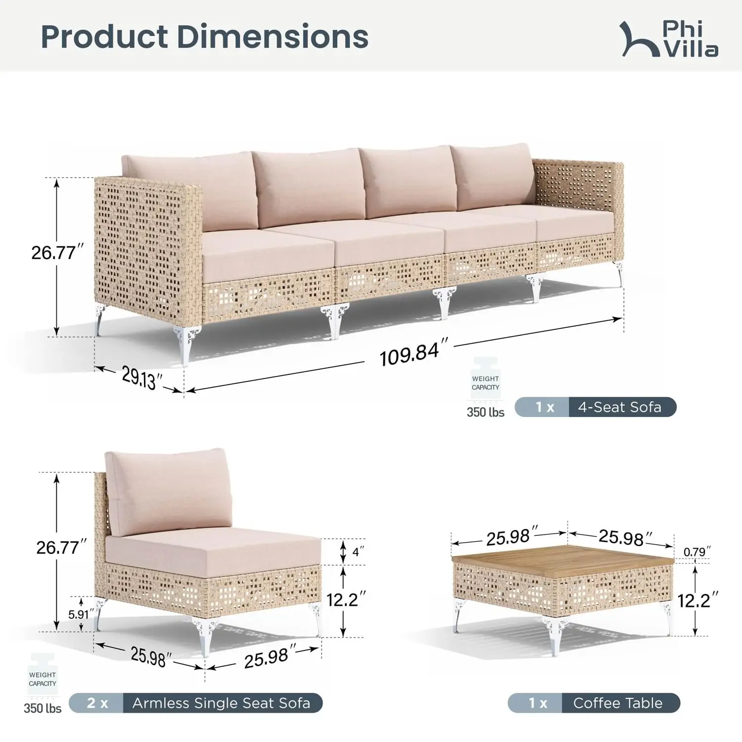 6-Seat Wicker Patio Furniture Set with Sliver Finish Foot, Customized