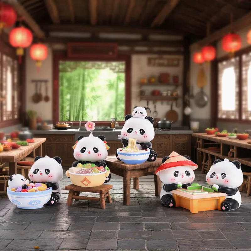 

Chinese Style Cute Cartoon Gluttonous Panda Daily Life Blind Box Figurine Desktop Ornament Home Decoration Holiday Gift
