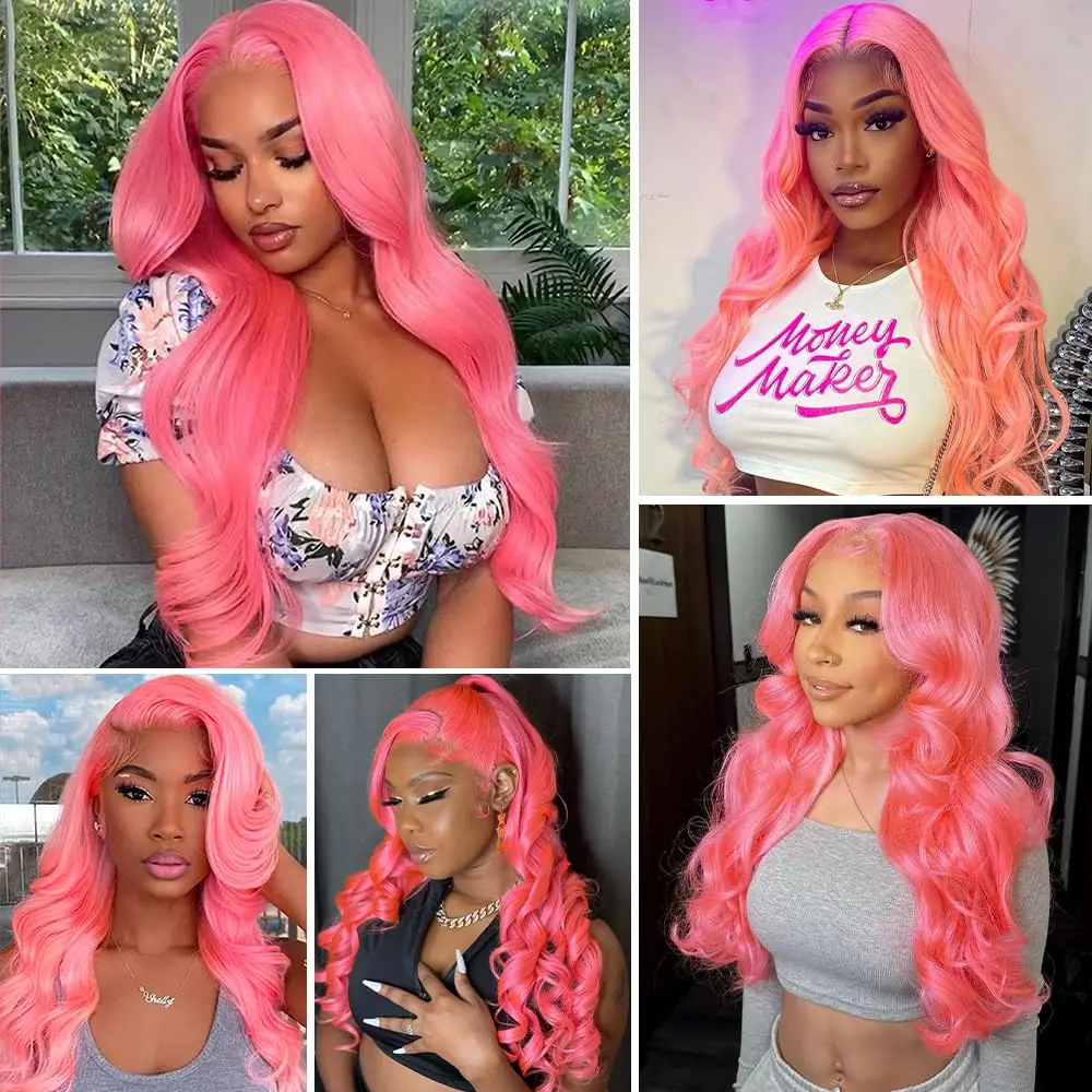 Pink Wig Body Wave 13x6 Lace Front Wig 30 Inch 13x4 Hd Lace Frontal Wig Human Hair Wig Pink Colored Wigs 100% Human Hair