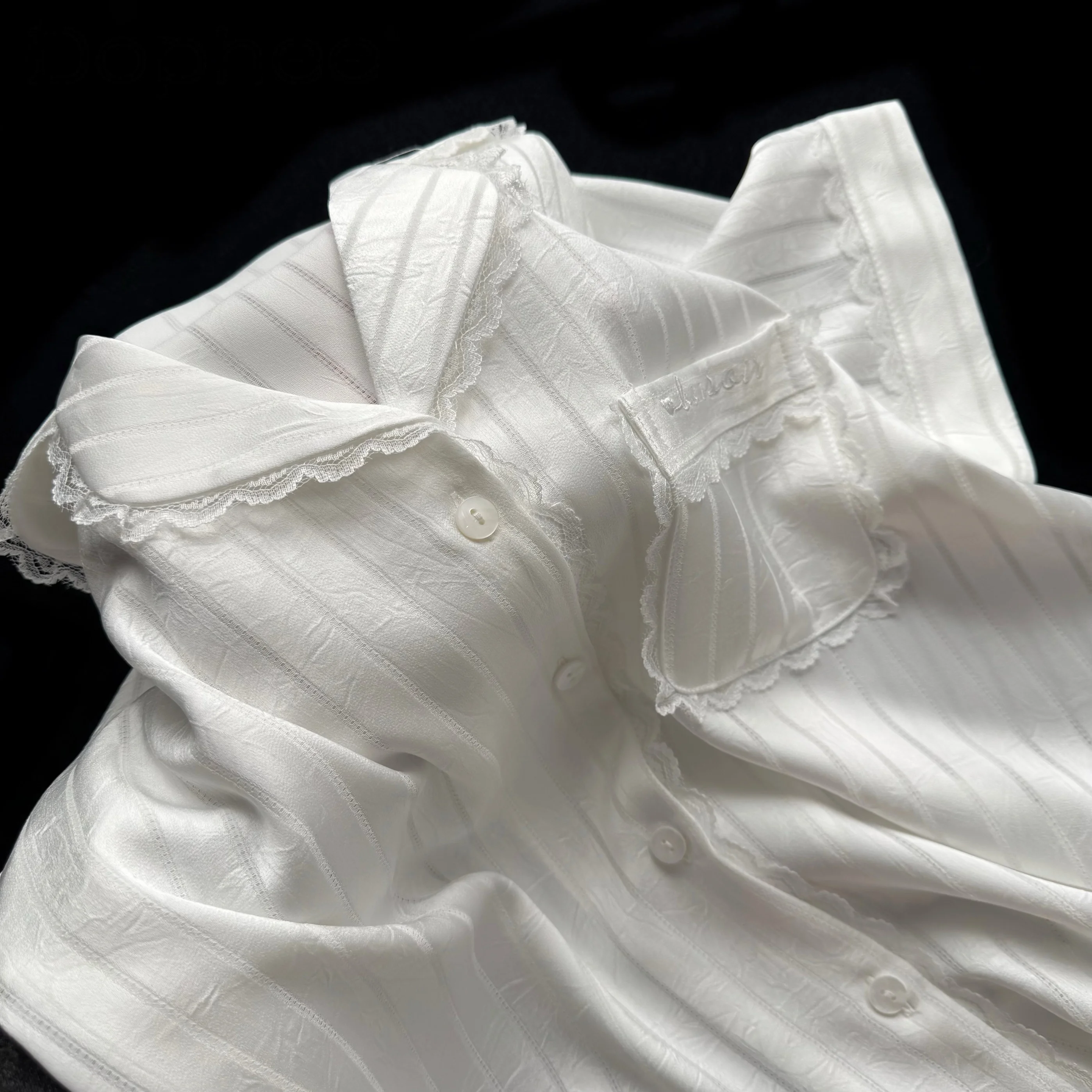 2025 Summer New Elegant Lady Long-sleeved Ice Silk Short-sleeved Pajamas Thin Cool Simple Casual Loungewear Set