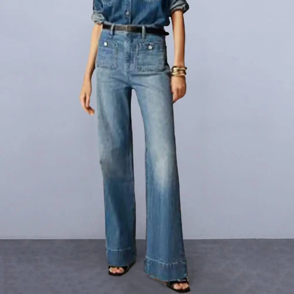 

Denim Trousers with Side Pockets Stylish Women's Winter Jeans with High Waist Loose Fit Wide Leg Plus Size Streetwear for Daily