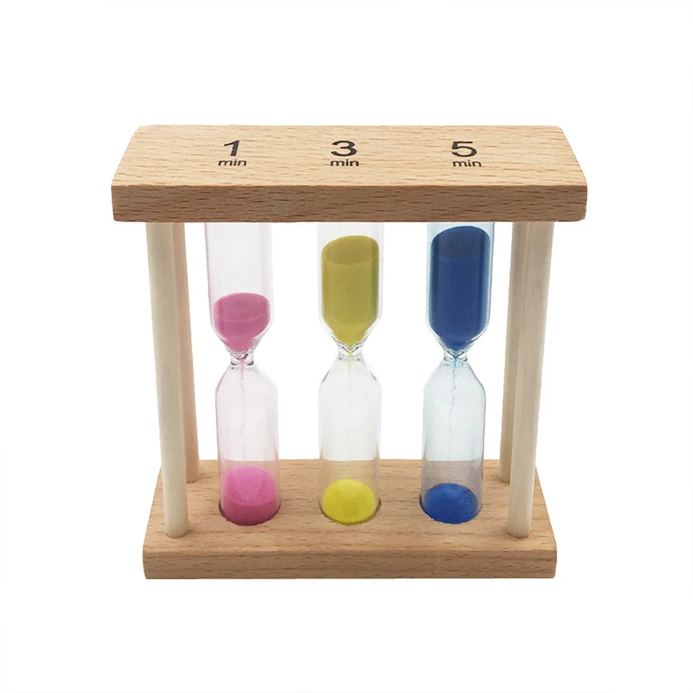 

3 Wood Frame Hourglass Sandglass Timers 1 3 5 Minutes Colorful Sand Timer for Kitchen Game Exercise Decoration