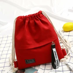 Fashion 1 Pc Canvas School Bag Double Shoulder Drawstring Backpack Pocket Portable Casual Women Men Travel