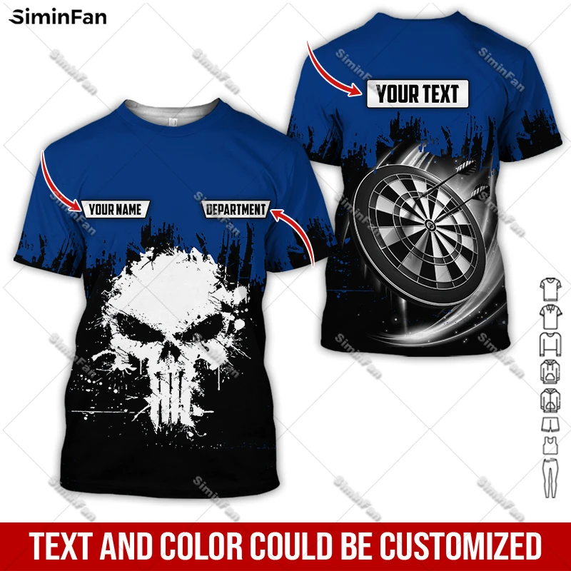 Custom Name Skull Dart Board Colorful T-shirt 3D All Over Printed Mens Tshirt Male Summer Round Neck Tee Unisex Shirt Female Top