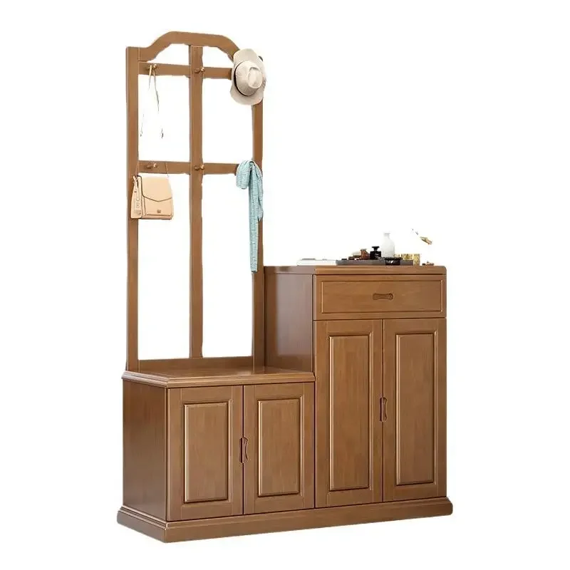 Solid wood door shoe cabinet, door living room hanger combination, integrated entrance coat cabinet
