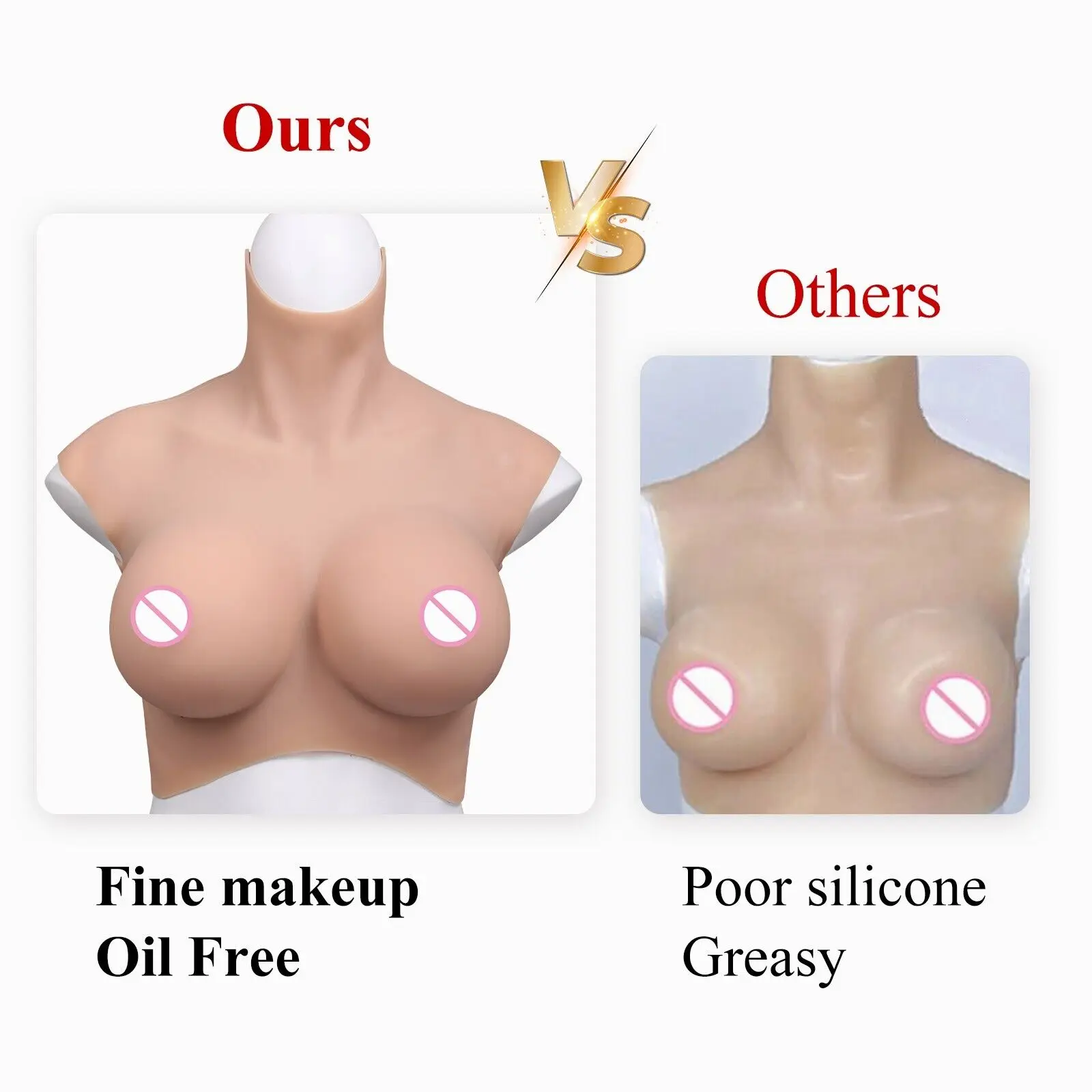 7th Pluse Size K Cup Silicone Breast Form Oil-Free Breastplate Fake Tits For Crossdresser Transgender Drag Queen Cosplay