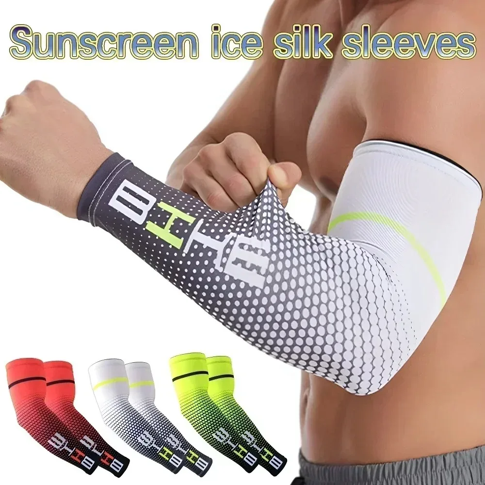 1 Pair Unisex Elastic Arm Sleeves UV Sun Protection Cooling Sports Sleeve for Summer Running Cycling and Outdoor Activities