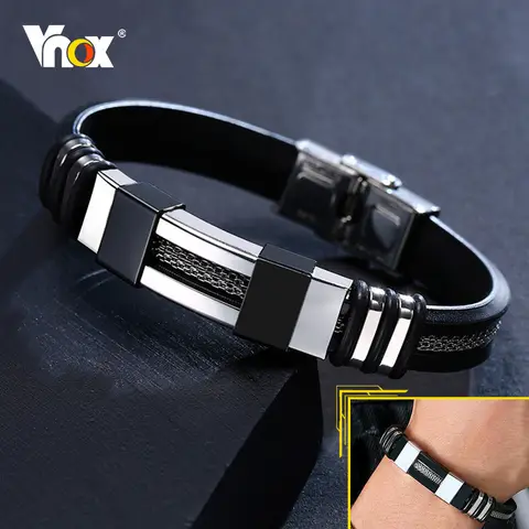Men's Stainless Steel Black Wristband VNOX