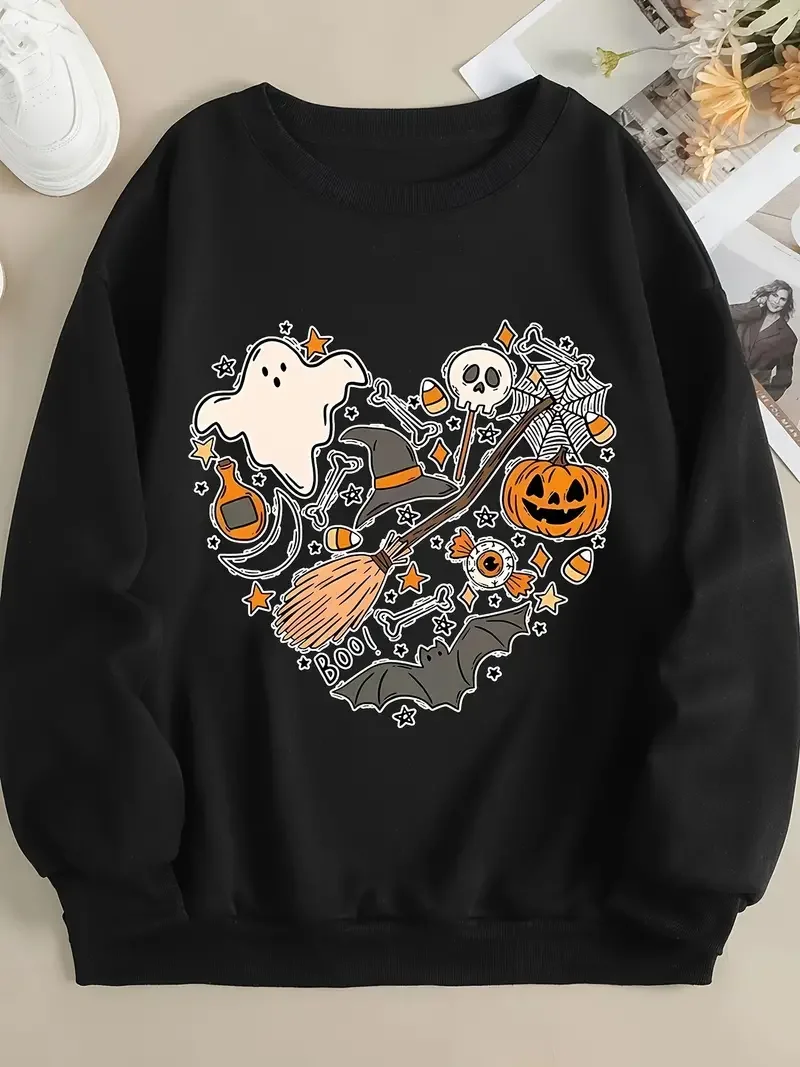 2024 Winter Love Halloween Printed Women\'s Sweater Kawaii Autumn Women\'s Sweater Fashion New Women\'s Clothing