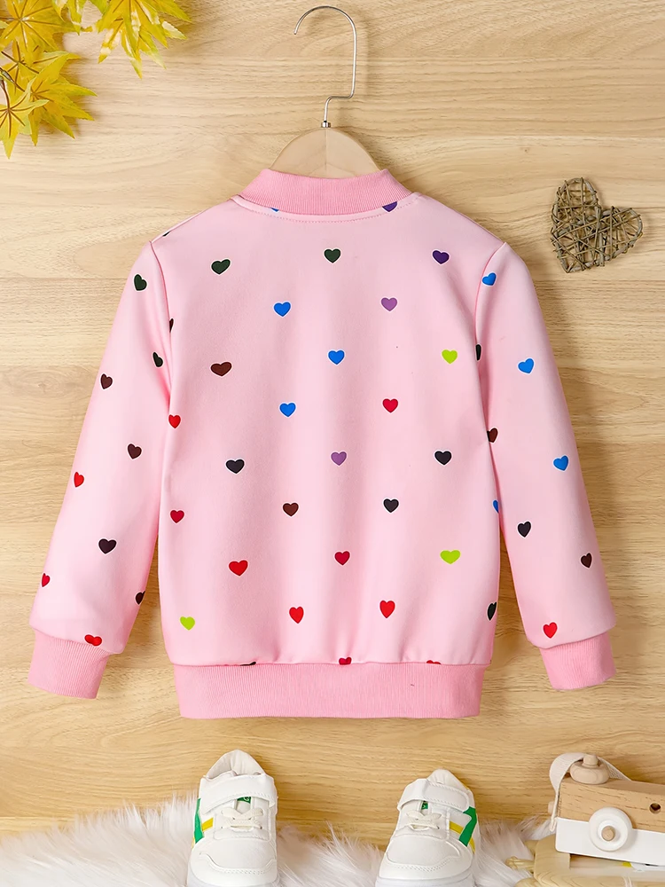 Girls Colorful Love Print Zipper Jacket Children\'s Spring and Autumn Casual Coat