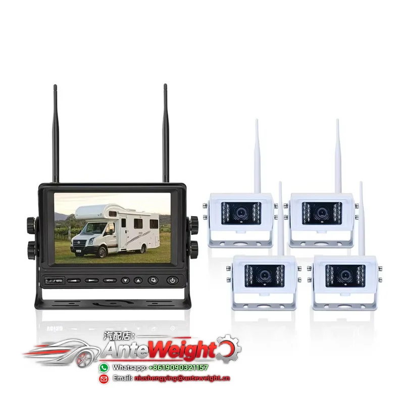 5-Inch 1080P Quad Screen Wireless Camera Monitor System for RV/Trucks Vehicle Reversing Aid