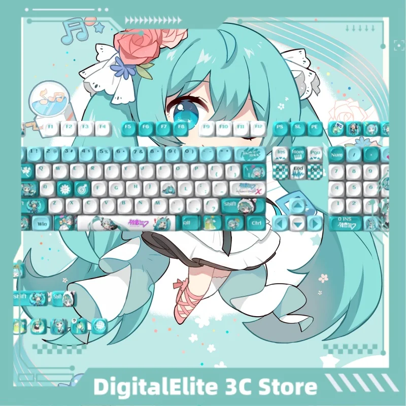 Miku Anime Theme Keycap120key  Moa Hight Pbt Heat Sublimation Personality Creative Customization Mechanical Keyboard Key Cap