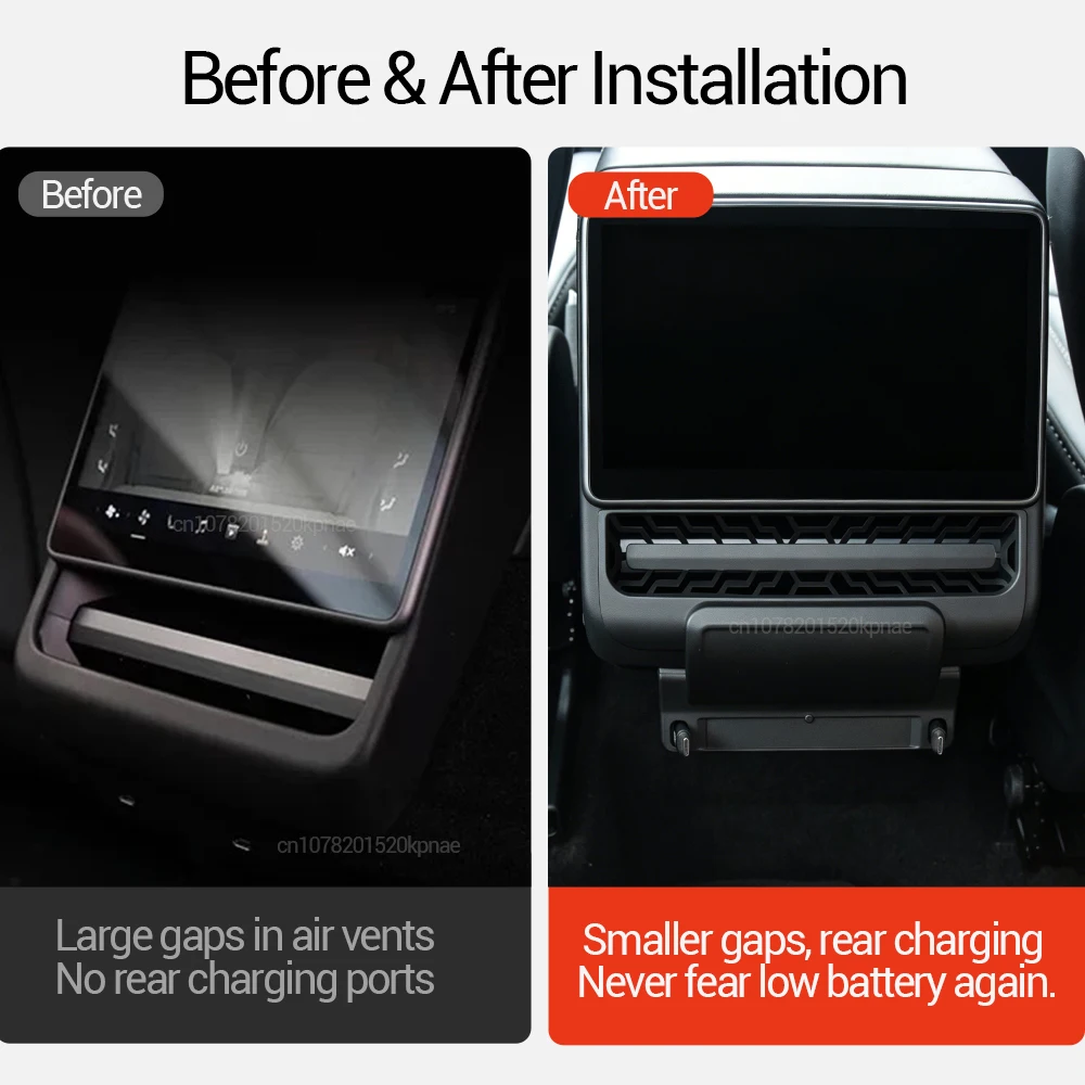 For Tesla Model Y Juniper Model 3 Highland Rear Air Vent 60W/30W Quick Charger USB Shunt HUB Power Splitter Apple Type-C Charger