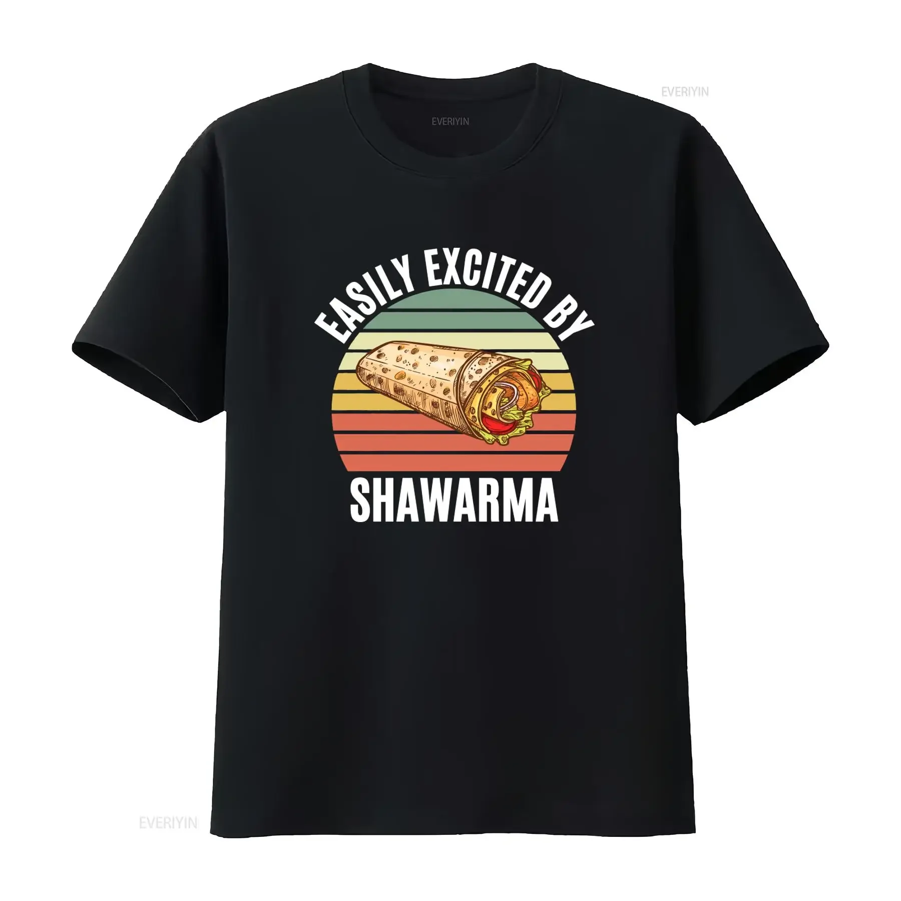 Easily Excited By Shawarma T Shirt Funny Lover Middle Eastern Food Street Top  vintage Washed Slightly Unisex Soft streetwear