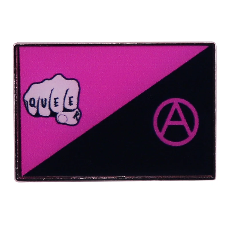Fist Queer Anarchism Pink & Black Flag Enamel Pin Badge Backpack Decoration Jewelry