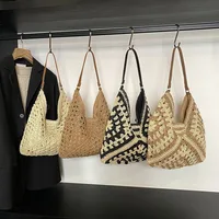 Bolso de paja tejido para mujer, bolso de hombro de playa tejido a mano calado para mujer, bolso de playa perfecto para vacaciones