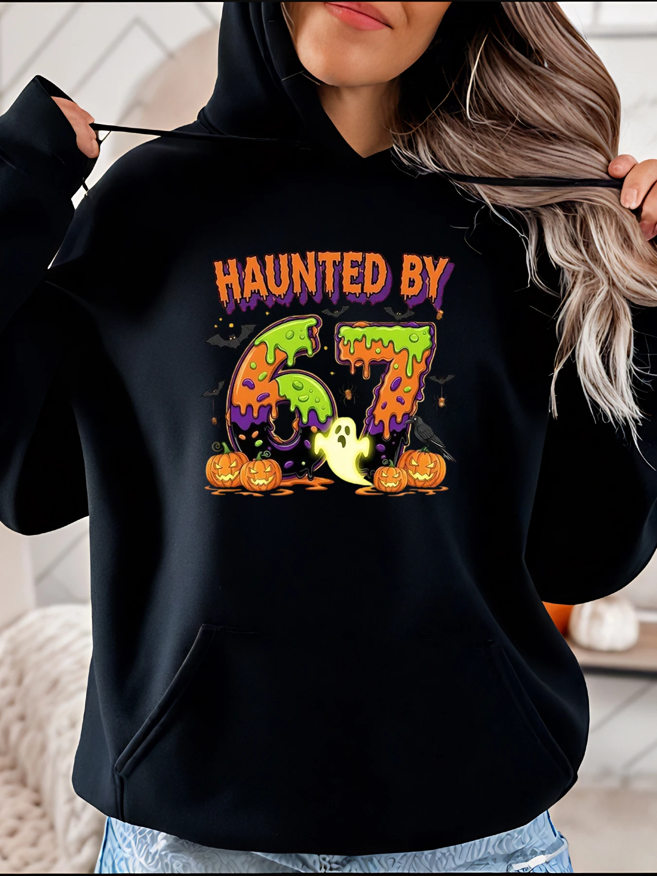 

Толстовка с капюшоном на Хэллоуин с привидениями 67, женская повседневная толстовка с принтом тыквы и призрака для костюма на Хэллоуин