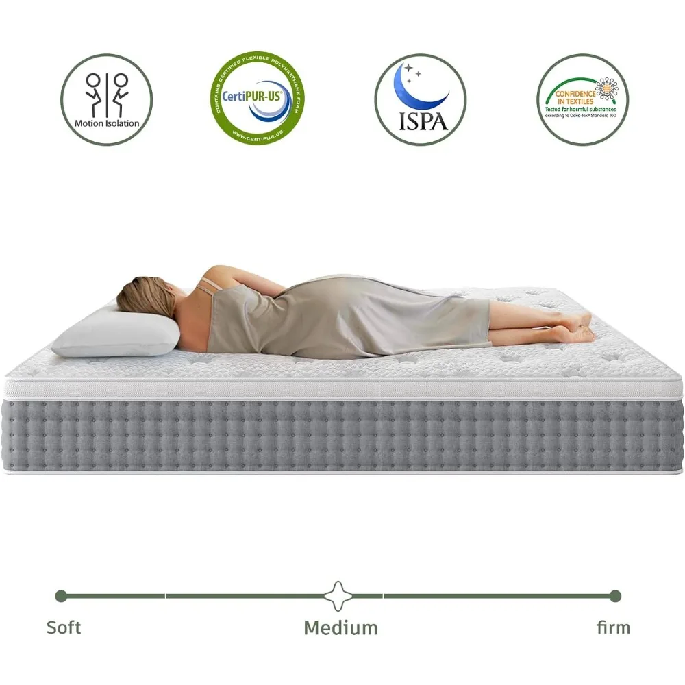 Matelas King Hybride de 14 Pouces en Mousse à Mémoire de Forme, Design Ergonomique de Luxe à 6 Couches pour le Dos des Instituts Otos