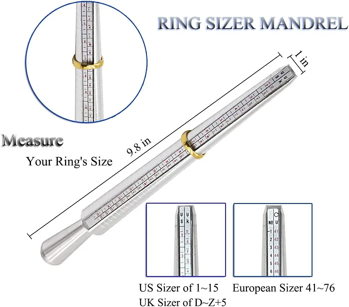 Pierścień trzpień metalowy Sizer zestaw z biżuterią gumowy młotek pierścienie rozmiar narzędzia pomiarowe palec Gauge okrągła foremka ze stali nierdzewnej narzędzie