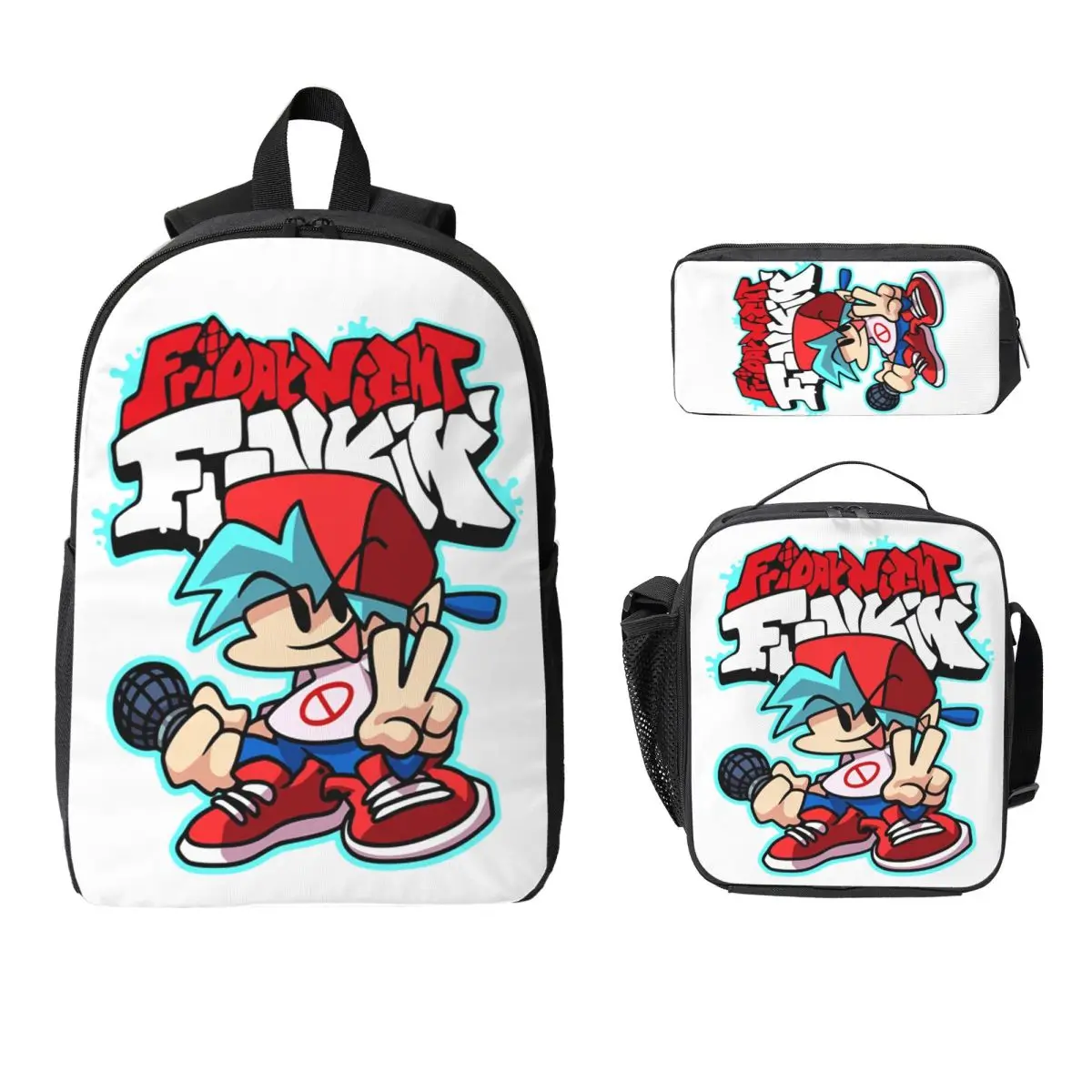 

Friday Night Funkin Backpack Student Boys Girls BookBag School Bag Laptop Shoulder Bags 3ps Insulated Lunch Bag Pencil Case