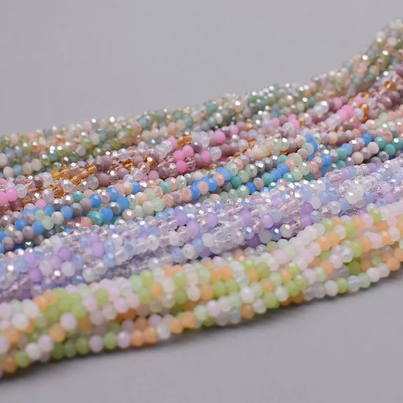 Color 2mm Faceted Crystal Glass Beads Rondelle Loose Spacer Beads for Jewelry Making DIY Necklace