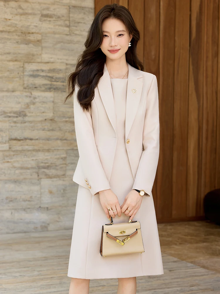 Pink Suit Jacket Women's Spring Autumn Commute High End Professional Ladies' Suit Dress Set Slim Fit Style Long Sleeve