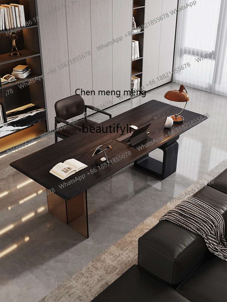 

Italian Minimalist Home Living Room Sofa Back Computer Desk Designer Light Luxury Modern Study Solid Wood Office Desk