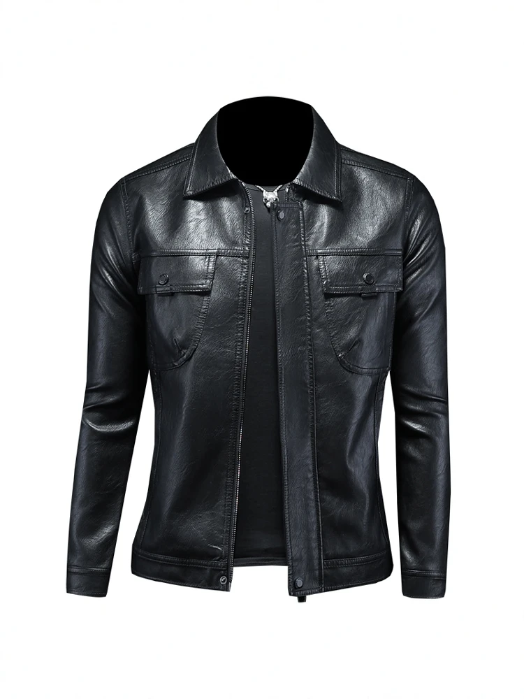 

Мужская кожаная куртка Quali, весна 2025, облегающая простая мотоциклетная куртка, верхняя одежда с воротником-стойкой, модный китайский бренд