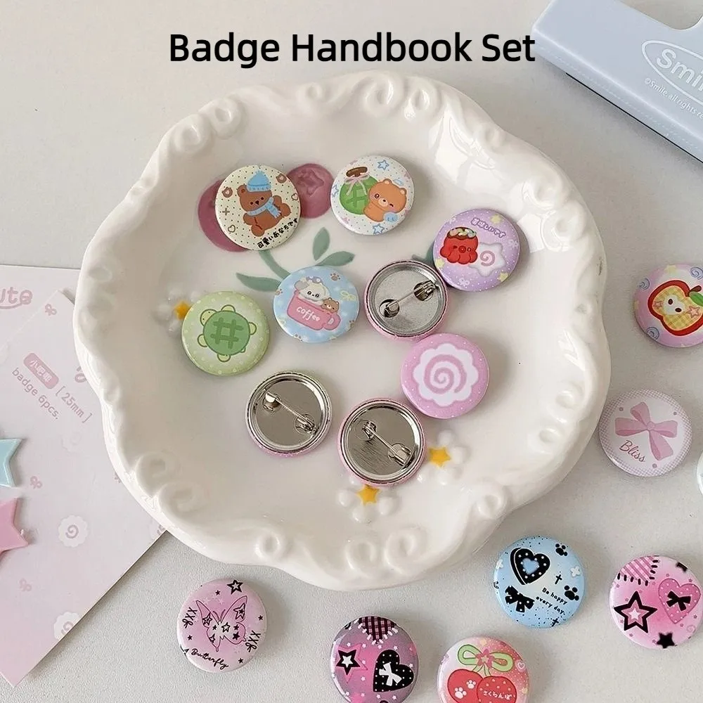 6pcs New 25mm Badge Handbook Set Baji Old-fashioned Brooch Decoration Badge Colorful Mini Student Baji Set Gift
