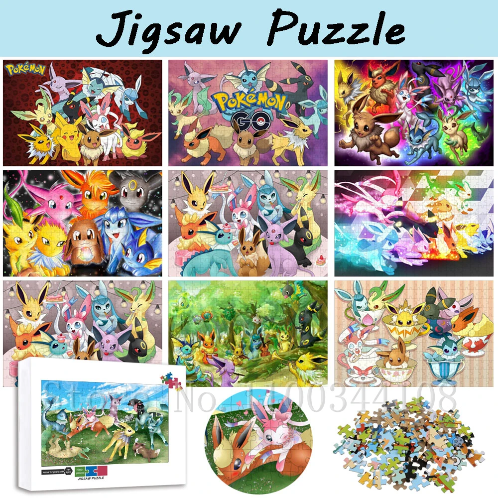 Anime Pokemon Fan Art Jigsaw Puzzles 300/500/1000 PCS Pikachu Eeveelutions Puzzles for Adults Parent-Child Interactive Game Toys