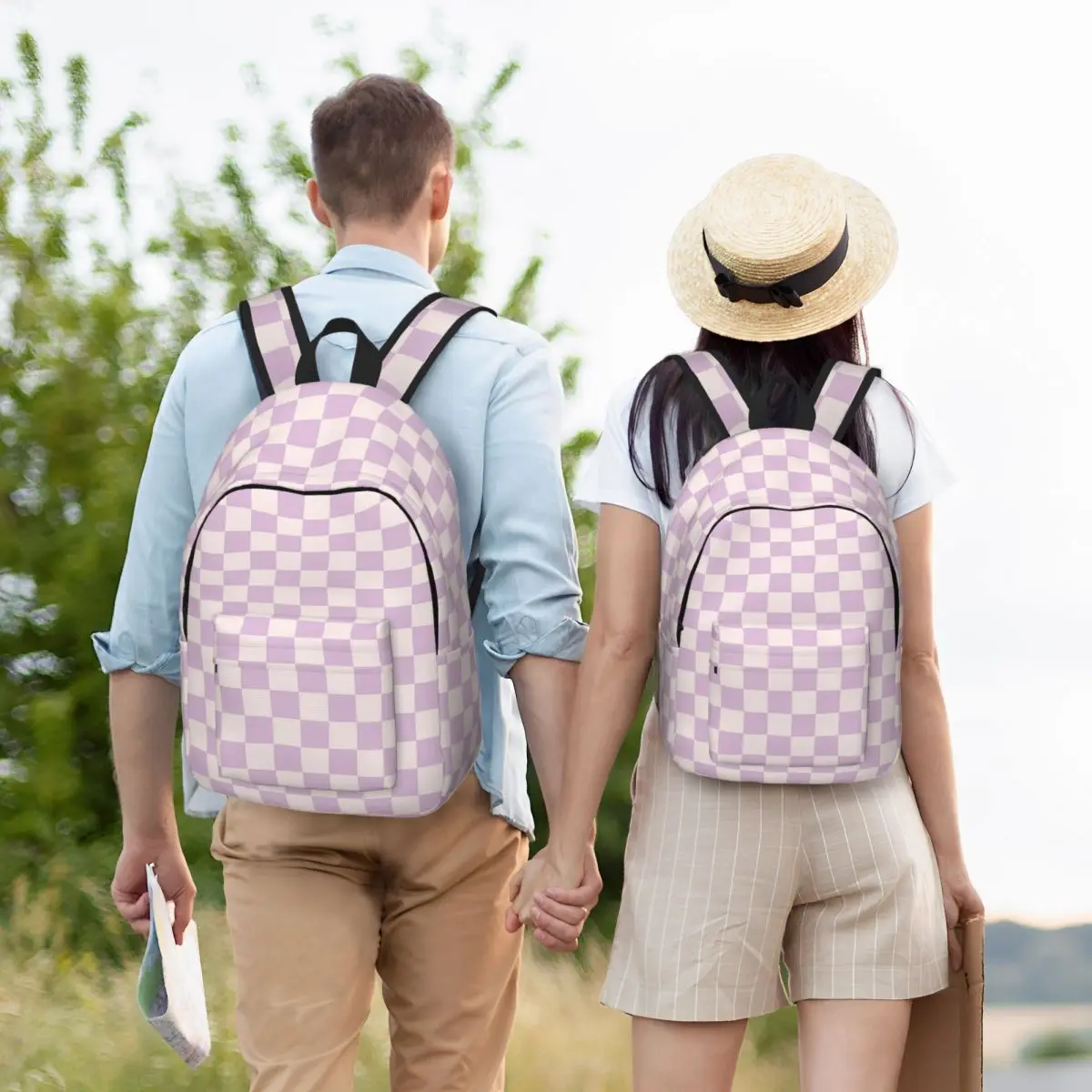

Checkerboard Check Checked Pattern In Light Lilac Purple Pink Backpack Student Girls BookBag School Bag Computer Shoulder Bags