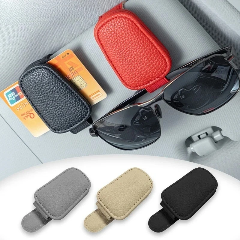 BLALION Car Sun Visor Clip Glasses Cards Case Auto Sunglasses Visor Glasses Holder Sunglasses Bracket Holder PU Glasses Support