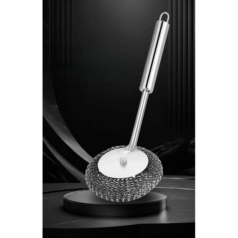 

1Pc Stainless Steel Pot Brush For Household Use Kitchen Cafeteria Utensils Cleaning Steel Wire Long Handled Dishwashing Brush